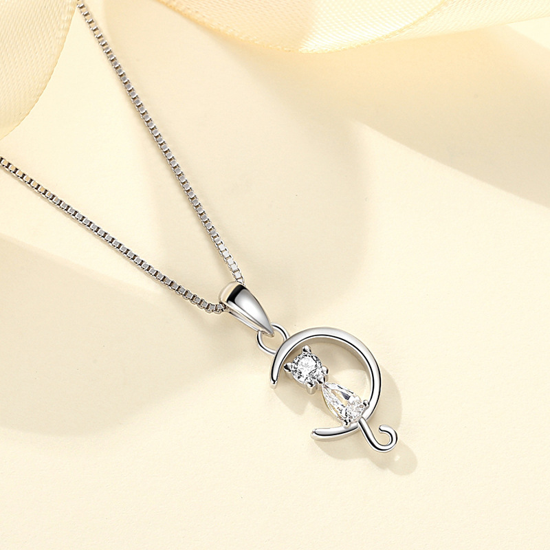 Simple plata esterlina S92 puede brillante gato COLLAR COLGANTE dulce Cadena de clavícula simple joyería femenina al por mayor transfronteriza nuevo producto