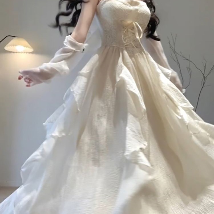 French Sweet Temperament Fugitive Princess Dress with Large Skirt and Waist Suspender Dress Forest Style Birthday Dress