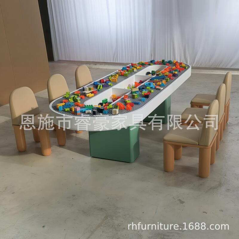 Zdh Kidsren's Building Blocks Table and Chair Plastic Large Particle Building Blocks Educational Toy Table Puzzle Table Game Table Wooden Early Education Table