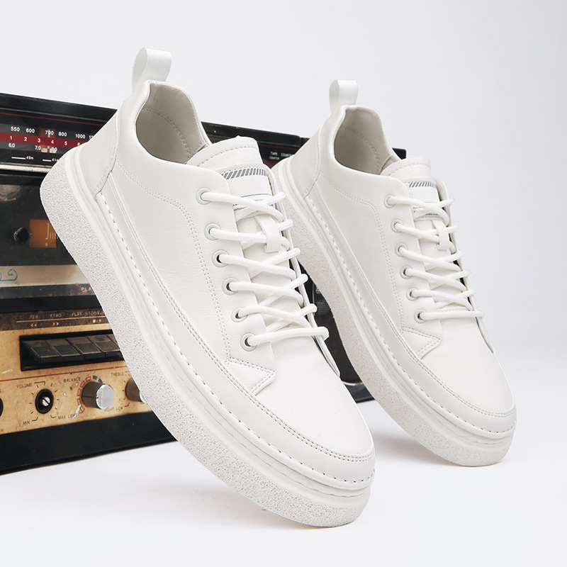 Zapatos de hombre nuevo nicho retro plataforma aumentada zapatillas de deporte de primavera zapatos de moda blancos de cuero casual deportivo para hombre image 4