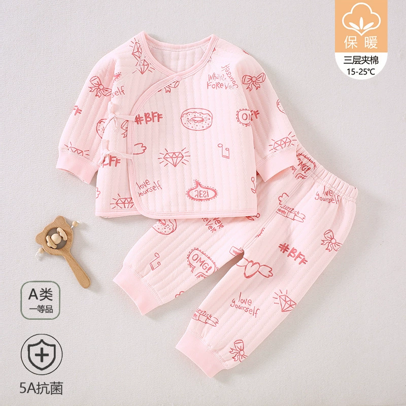 Трехслойная теплая одежда для новорожденных, из чистого хлопка, осенне-зимний комплект нижнего белья в стиле монашеского одеяния для школьной формы для младенцев, удобный.
