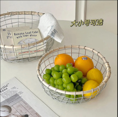 鉄線編みバスケット 手作り 鉄工芸 ヴィンテージ 北欧風 スナック パン フルーツ 雑貨 収納
