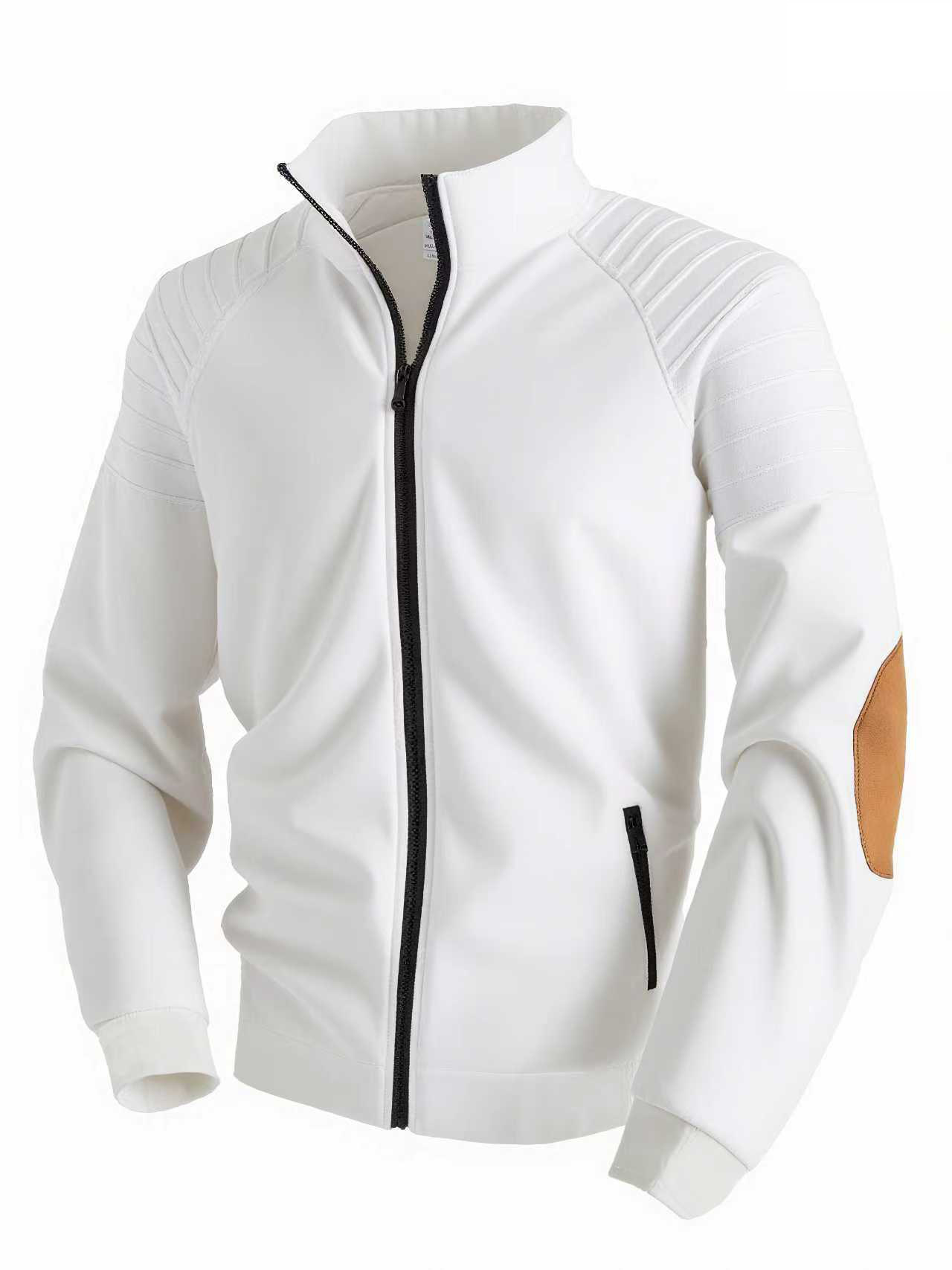 Men's Casual Stand-up Collar Zipper Jacket With Pleated Detail_voghion.com
