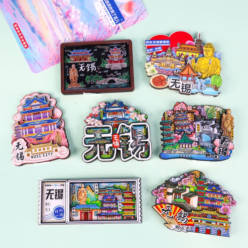[Wuxi Series] City Attractions Tourist Souvenirs Wooden Three-layer Dripping Glue Magnetic Refrigerator Stickers Wholesale