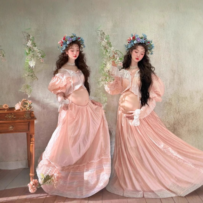 Photography Theme Pregnant Women New Chinese Style Photo Clothing Pregnant Mommy Belly Photo Ink Painting Style Shooting Long Skirt