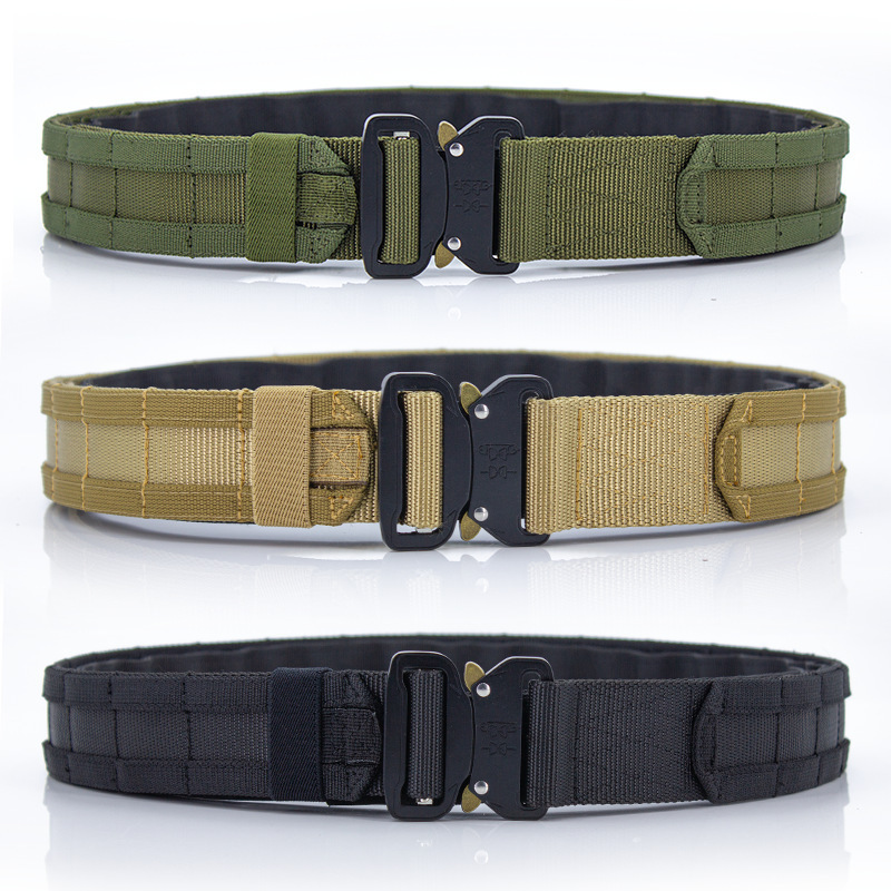 Tactical Outdoor Adjustable Velcro Inside and Outside Combat Belt Canvas Double-Layer Thickened Quick-Detaching Socket Waist Seal Belt Tactical Outdoor Adjustable Velcro Inside and Outside Combat Belt Canvas Double-Layer Thickened Quick-Detaching Socket Waist Seal Belt
