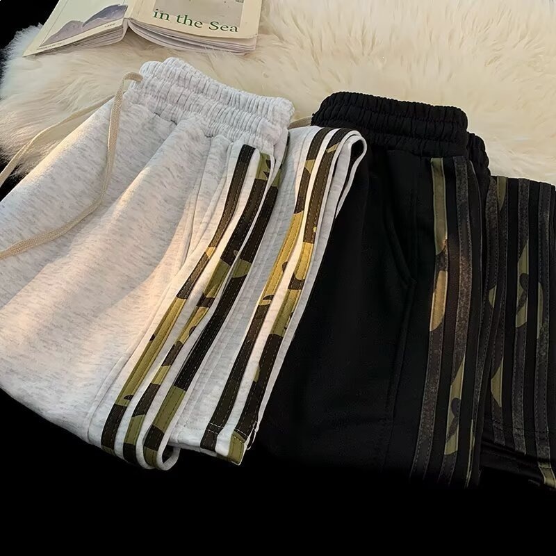 Pantalones lineales estriados de alta tendencia americanos de verano para hombres nuevos pantalones deportivos largos sueltos pantalones casuales para hombres
