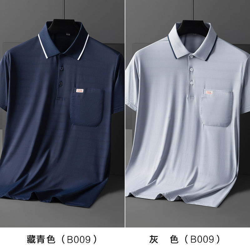 卸売りの新品の男性は半袖のtシャツのポケットのpoloシャツの速乾の氷の糸のお父さんをめくって高級な思いやりの夏を詰めます。|undefined