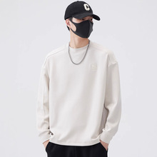 逸库2025秋季圆领卫衣男休闲百搭宽松韩版舒适精致刺绣灰色男士