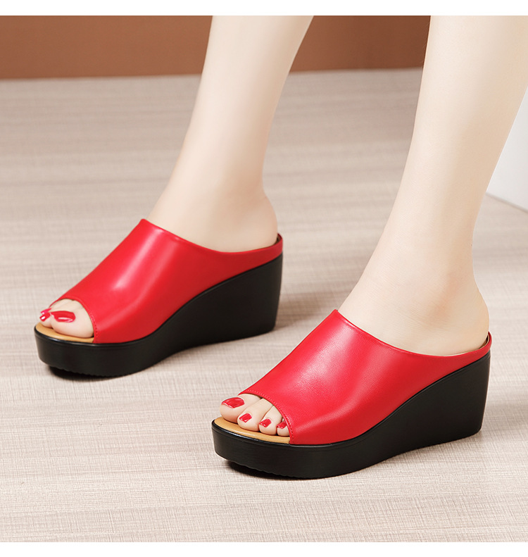Dép sandal nữ xỏ ngón đế xuồng platform dày, mũi hở, phong cách thời trang hè 2025 — Màu đen, Màu trắng, Màu đỏ chi tiết 16