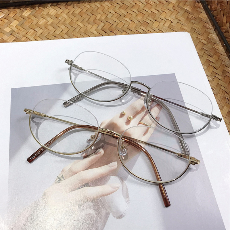 Pure Desire Gold Half Frame Glasses for Women with Myopia, Available with Prescription, Natural Look Slimming Oval Non-Prescription Eyeglass Frame, Korean Style