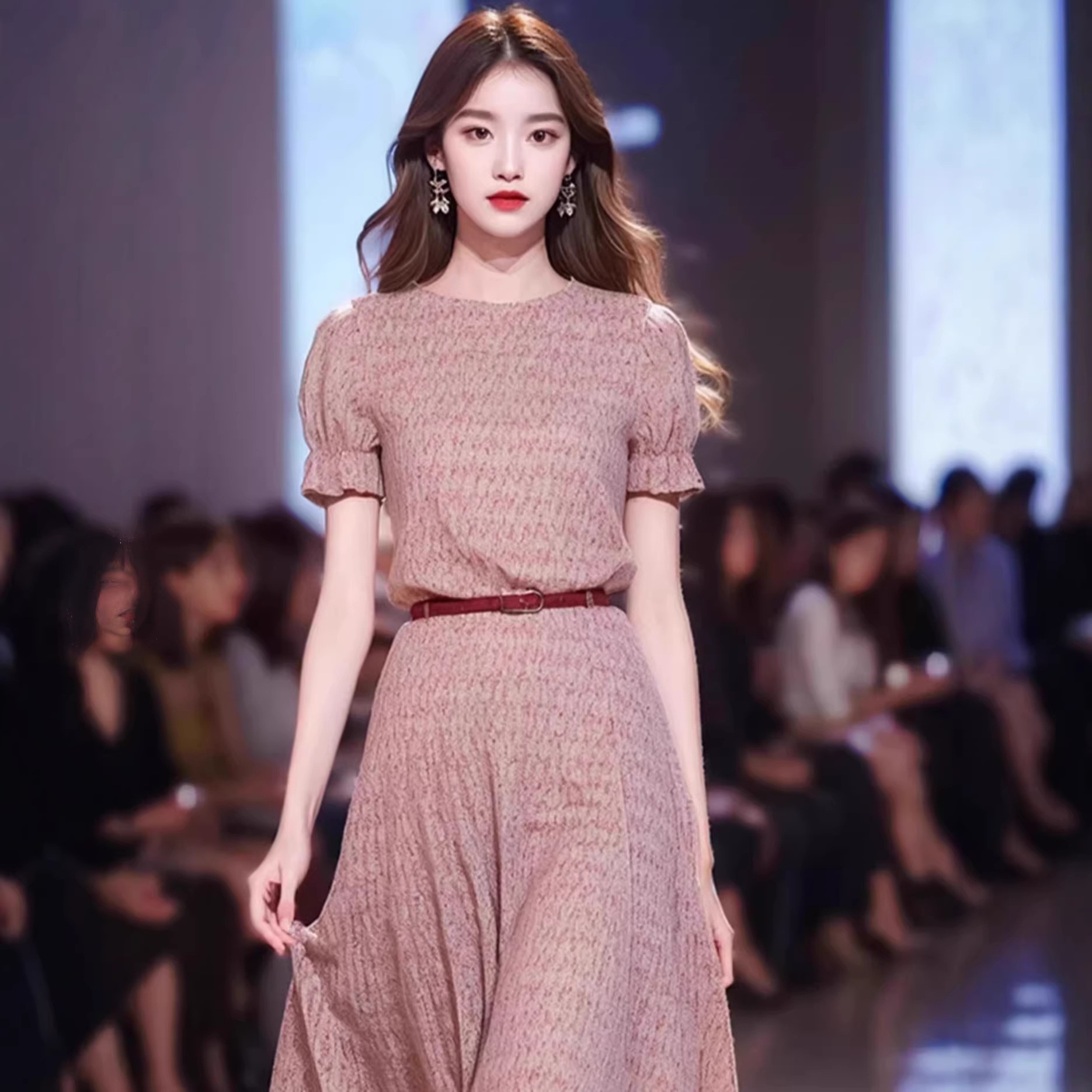 Đầm maxi nữ thắt eo họa tiết hoa vỡ kiểu Pháp — Hoa vỡ chi tiết 2
