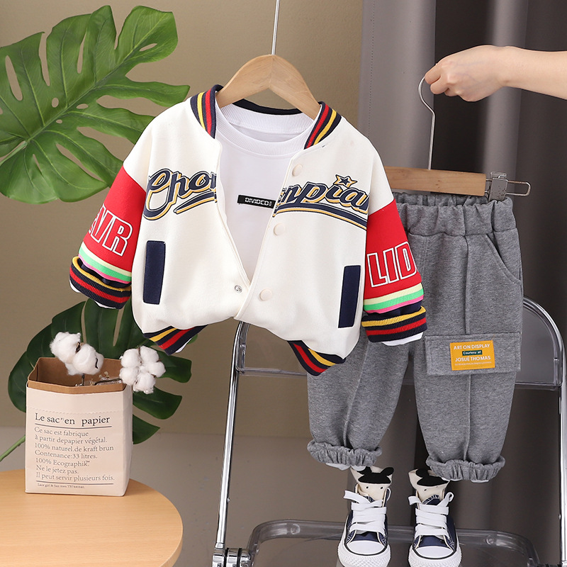 Boys Baseball Jacket Three-piece Set For Infant And Children_voghion.com