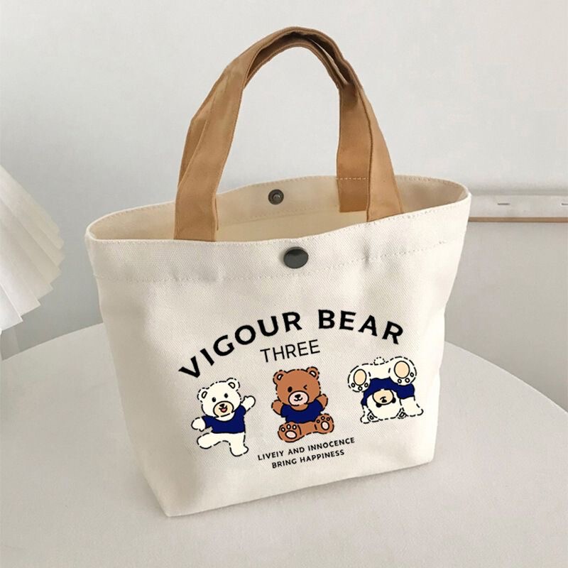 新しいクマのキャンバスバッグ、多用途ハンドバッグ、女子学生弁当バッグ、シンプルなハンドバッグ、サラリーマン弁当バッグ|undefined