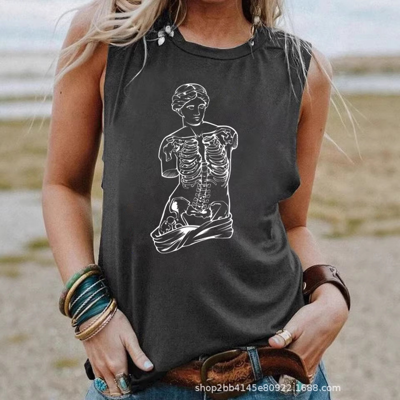 Armless Sculpture Sleeveless Tank T-Shirt Top Letter Print Women's AliExpress Clothes Cross-border Source