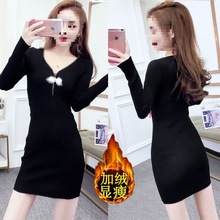 裙子秋冬连衣裙女新款打底裙女百搭性感女装洋气加绒加厚冬裙