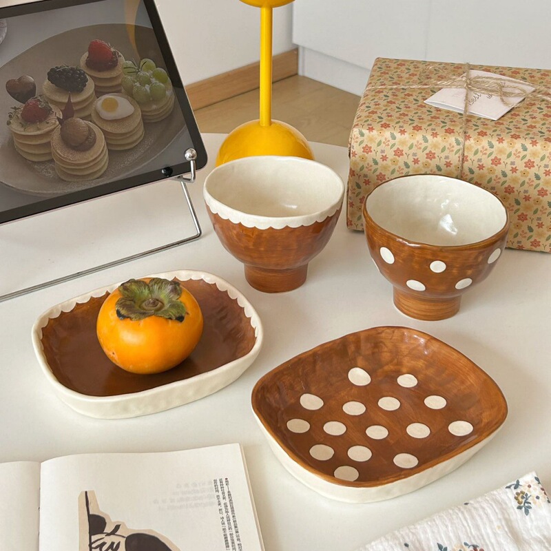 Internet Celebrity Underglaze Color New Year and Christmas Cute Ceramic Spoon Long Handle High-Value Cartoon Household Bowl and Cup Set