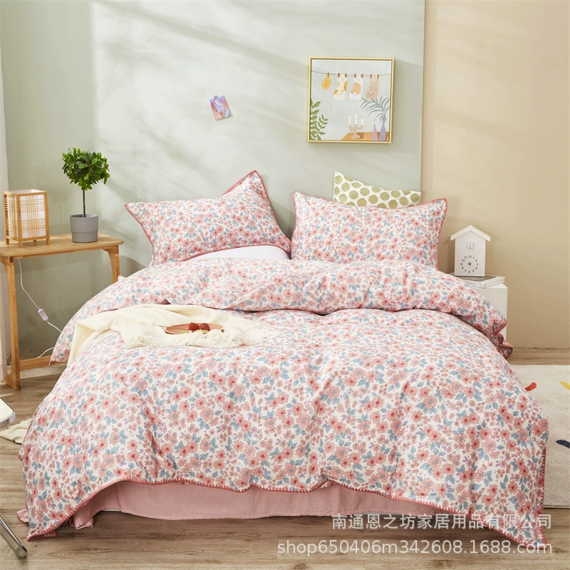 Летний удобный дышащий комплект из четырех предметов из свежего хлопка без флуоресцентного формальдегида класса A, двухслойная пряжа, постельное белье на заказ