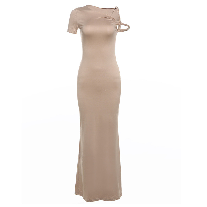 Women's Summer Slim Fit Short-Sleeve Solid Color Bodycon Dress