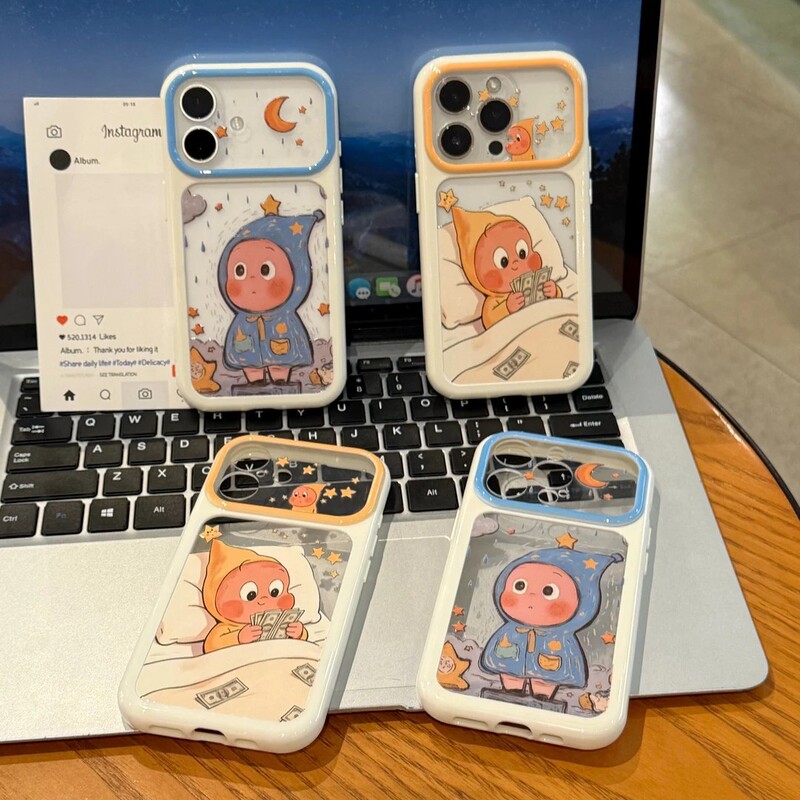 Cute Raincoat Star Character Large Window Case Suitable for Apple 18 Pro Max Phone Case for Girls, High Aesthetic Value, Transparent for 17 and 16
