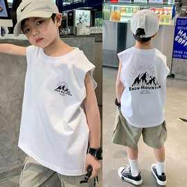 韩版ins2024夏装新款无袖男童背心儿童纯棉夏季薄款t恤外穿上衣潮