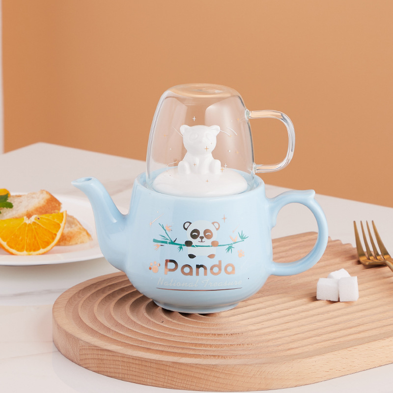 Cerámica Panda juego de té traje INS japonés Amazon Comercio exterior oferta especial puede añadir logo una olla una taza regalo
