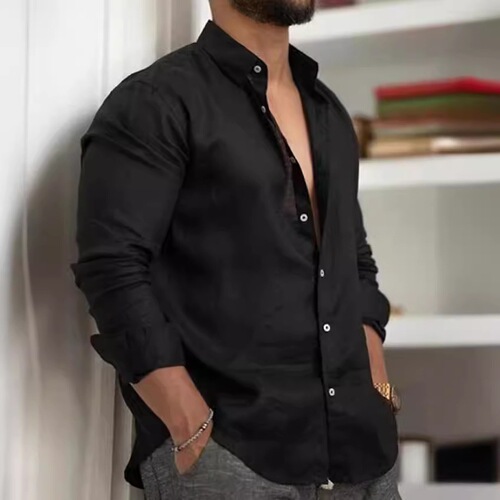 2024 Men's Casual Pure Cotton Linen Shirt for Youth in Europe and America