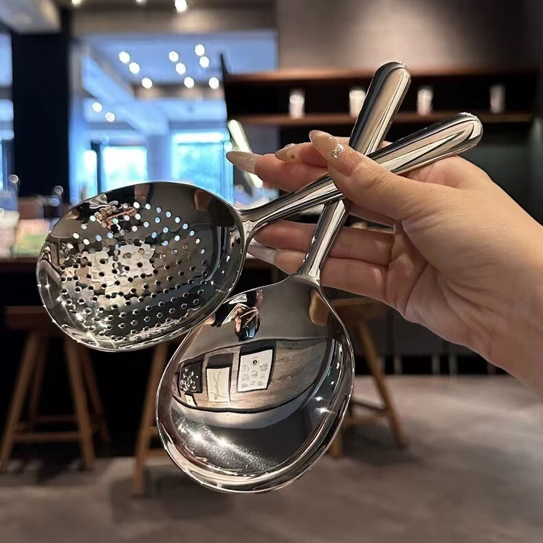 ステンレス製の短柄大頭スープスプーン、ホテルサービングスプーン、家庭用深め小麦粉スプーン、麺スプーン、パウダースプーン|undefined