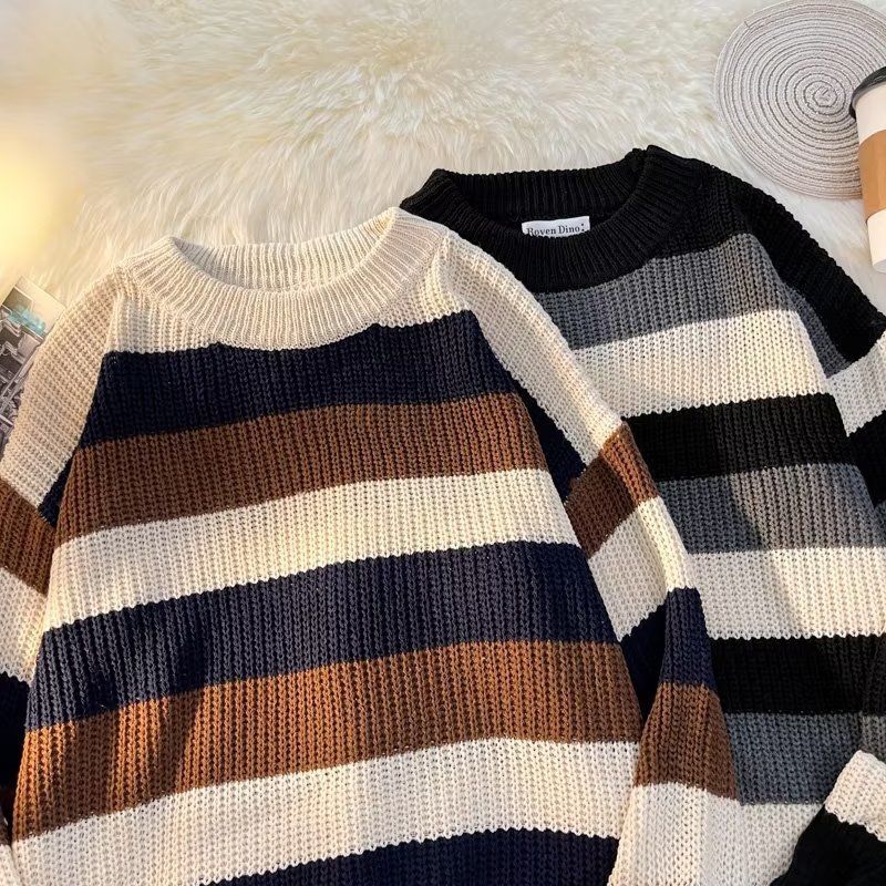 Demi-season knitted trend base woolen sweater with a round collar…