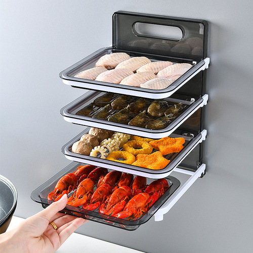 Kitchen folding storage hole-free wall-mounted side dishes countertop storage rack household hot pot dishes multi-layer preparation dishes