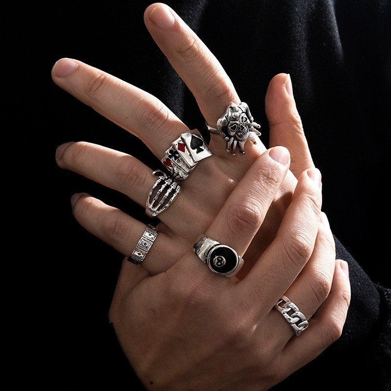 36g Weight Rings Classification 6, 7, 8 Ring Size 1 Set Quantity Cool Style Geometric Poker Skull Alloy Enamel Halloween Unisex Rings