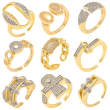 新款跨境饰品时尚简约铜镀微镶锆石戒指气质百搭女士开口指环批发