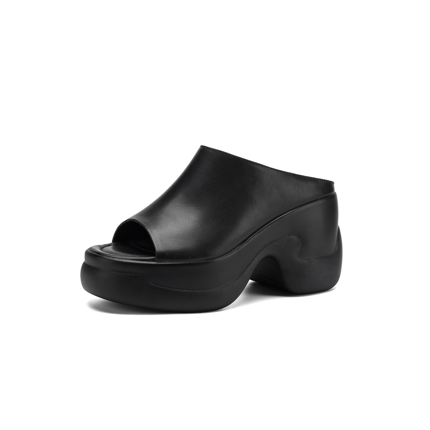 Sandal cao gót nữ đế dày 8,5 cm quai ngang da bò — đen