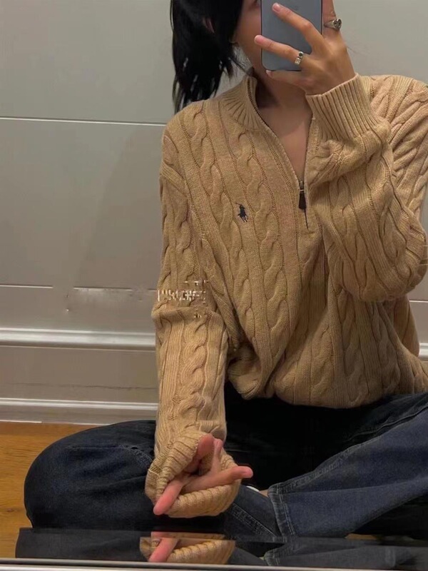 麻花刺绣半拉链毛衣女2025春秋冬小众软糯高级感针织衫慵懒风上衣|undefined