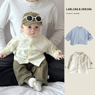 Spring Boys Cotton Shirt New Handsome Baby Stylishly Casual Embroidered Shirt Autumn Baby All-match Top