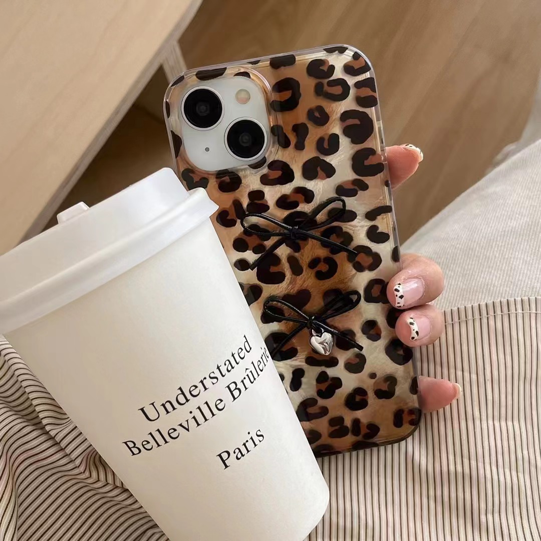 Chicas calientes con lazo de leopardo para iPhone14 Apple 16ProMax funda para teléfono móvil 15P nuevo 13 doble capa