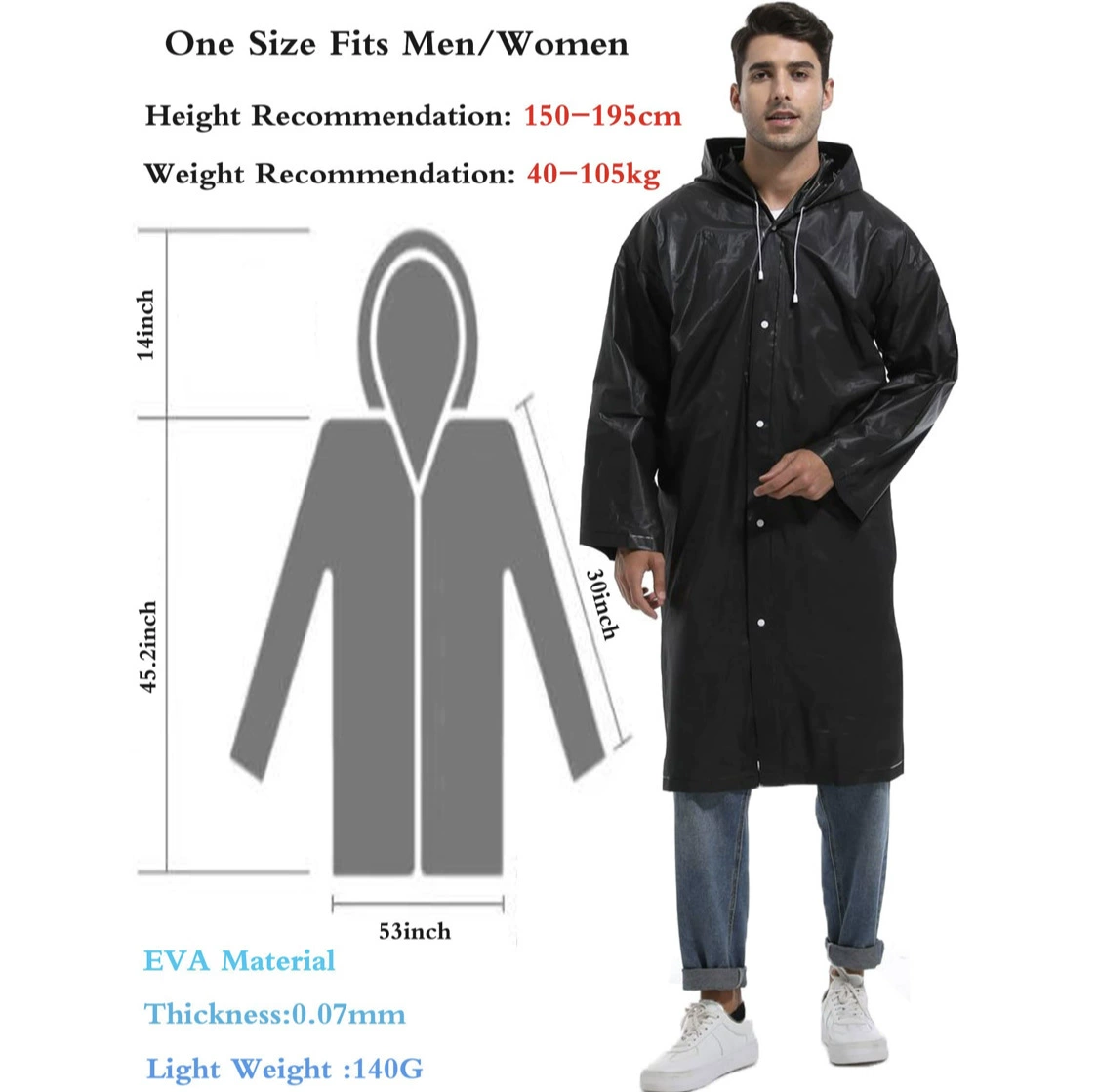 Long handheld light and thin travel raincoat for men and women for hiking, increased thickness