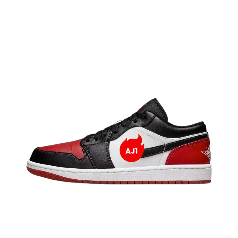 Original Aj1 Top-Layer Cowhide Low-Top Basketball Shoes Black Red Toe Men's and Women's Casual Sneakers Jordan 1 Couple Sports Shoes Trendy