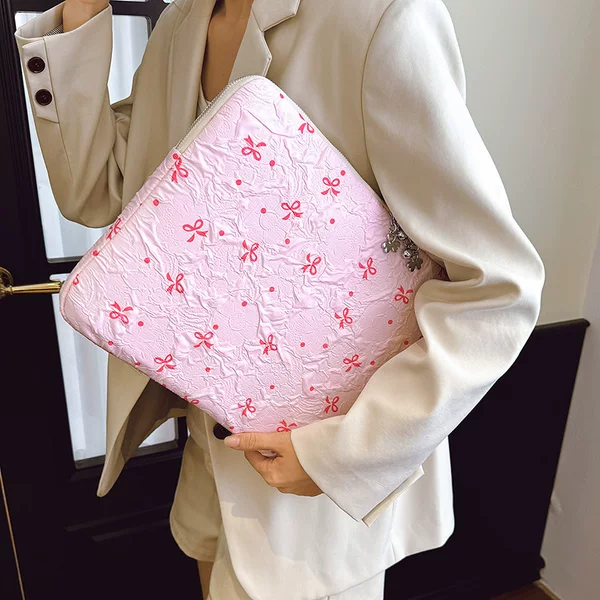 Korean Style Large-Capacity Computer Bag for Women with Bowknot Embroidery, Simple Laptop Storage Bag, 14inch / 16inch Protective Cover