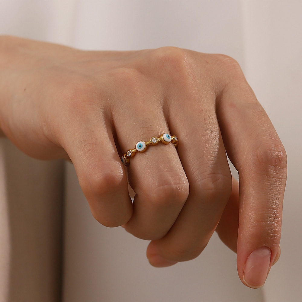 Fashion Devilu0027S Eye Stainless Steel Plating Inlay Artificial Gemstones Open Ring 1 Piece