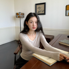 DIGM | 2025秋冬极简风褶皱打底衫天丝羊毛针织衫长袖T恤女57285