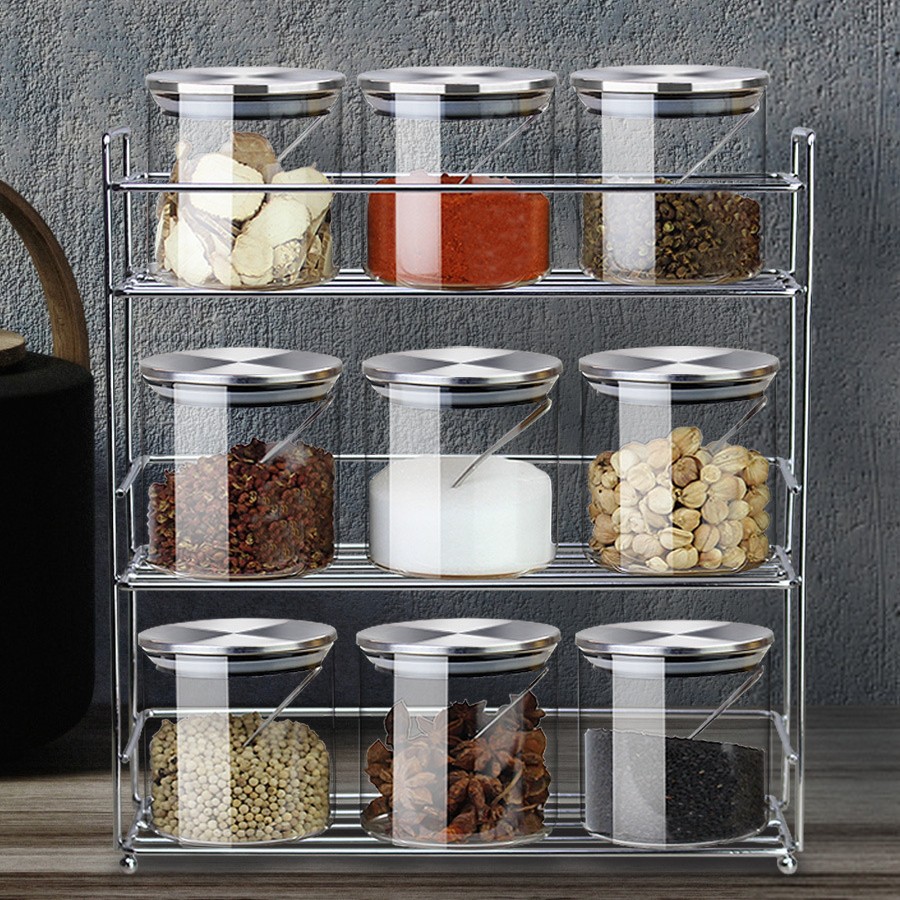 メーカー調味料瓶セット調味料箱棚6個缶セット調味料棚ステンレス6個瓶ガラス