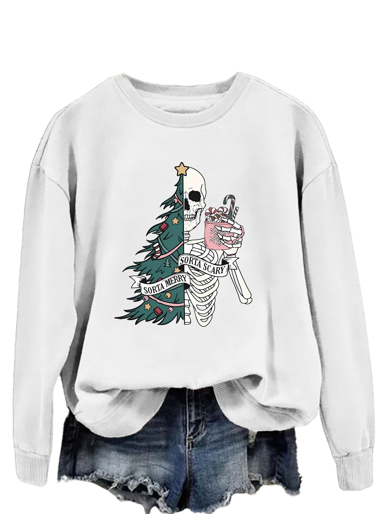 Women's Hoodies Long Sleeve Printing Christmas Christmas Tree Skeleton display picture 25