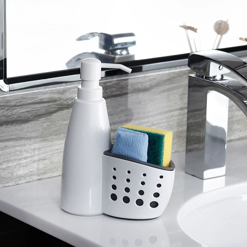 TANSUNG 2-in-1 Plastic Bottle & Storage System for Hand Sanitizer, Shower Gel, Shampoo – White/Gray