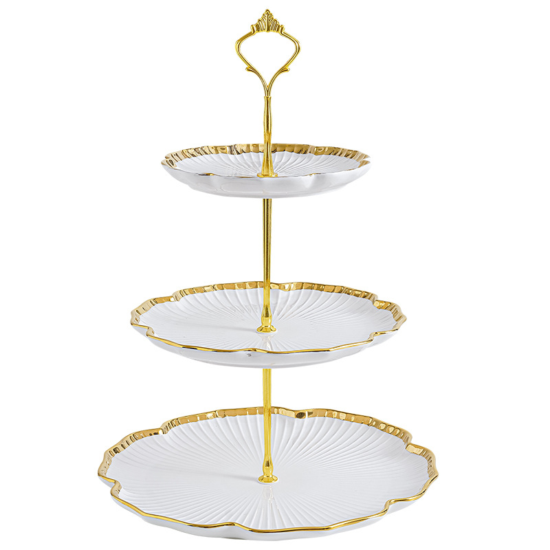 Nordic Golden Edge Light Placa de pastel de lujo moderna sala de estar mesa de café hogar plato de fruta multi-capa merienda postre decoración de la Mesa