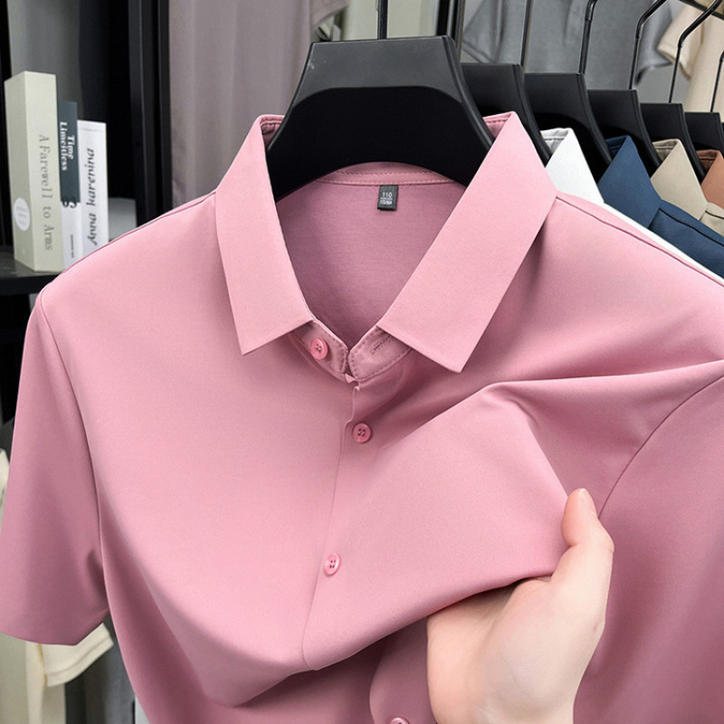 Camisa de manga corta para hombre 2025 verano blusa delgada media manga casual de seda de hielo sin costuras para hombre camisa de lino de seda de morera