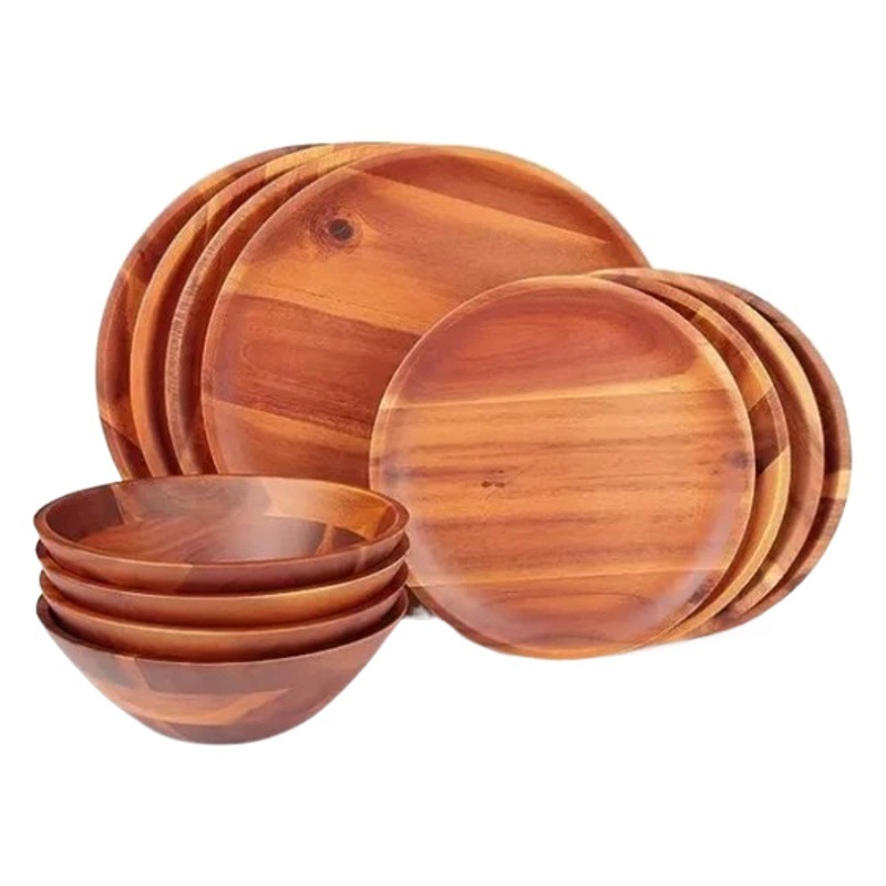 Bandeja de madera placa de cocina hogar madera redonda DIM suma sushi disco barbacoa bandeja de té BSCI certificado