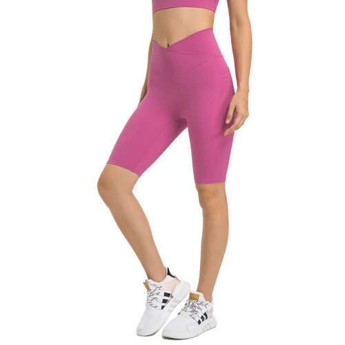 European and American new style cross-waist yoga pants without awkward lines, side pockets, high-waisted hip-lifting sports pants