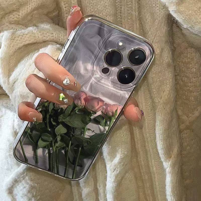 Funda para iPhone 17 Pro Max con diseño de rosa rosa, transparente, antigolpes para iPhone 11, Apple 15, 14 Pro, estilo japonés y coreano, 13/16.