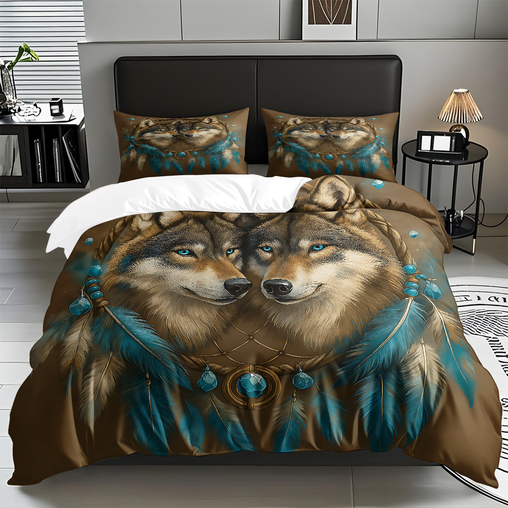 Impresión digital de patrón de lobo abrasivo conjunto de edredón suave transfronterizo pro-piel TEMU JIT venta directa de fábrica preferida